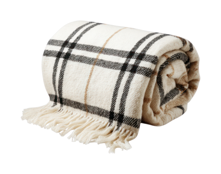 PNG Cozy plaid blanket rolled up.