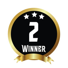 Golden First Winner Badge – 1st Place Trophy Medal Emblem for Competition, Victory, and Achievement Awards