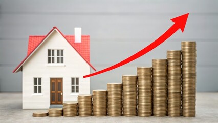 Home Prices Rising Illustration A House and Stacked Coins With a Growth Arrow