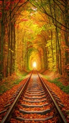 Autumn Train Tracks Tunnel of Trees Beautiful Nature Landscape