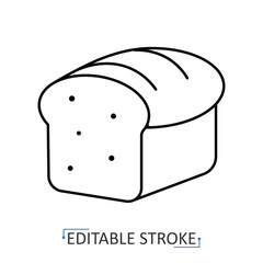 A loaf of bread icon in a minimalist line style with editable stroke. Bakery food, fresh pastry product, wheat flour ingredient, breakfast toast, homemade sandwich bread, kitchen bake.