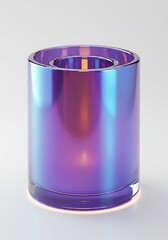 Iridescent cylinder object with reflective surface against a neutral background