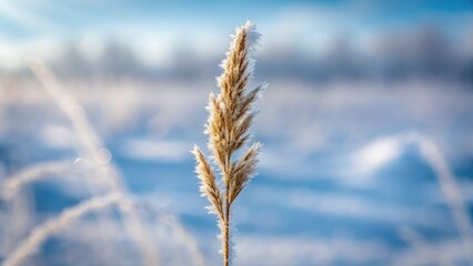 Frozen reed grass in a winter landscape, a beautiful natural scenery