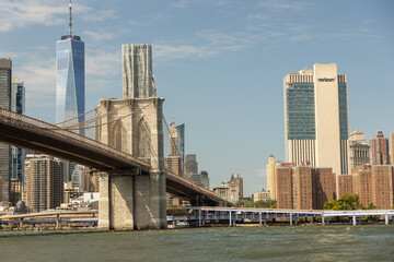 View of Manhattan from Brooklyn bridge, New York city, USA.