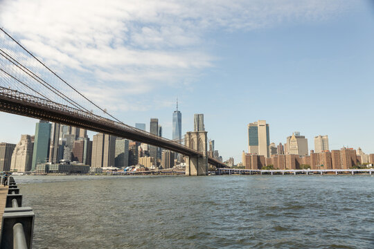 View of Manhattan from Brooklyn bridge, New York city, USA.
