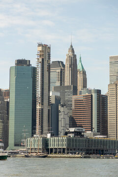 View of Manhattan from Brooklyn bridge, New York city, USA.