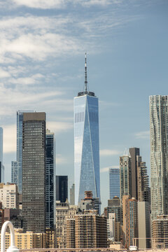 View of Manhattan from Brooklyn bridge, New York city, USA.