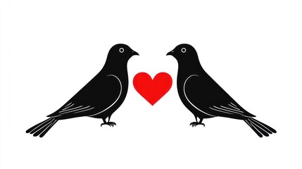 Fototapeta premium Two birds with a heart, love, black silhouettes, vector graphic, design element