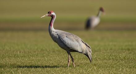 Fototapeta premium Demoiselle Cranes in a Field - A Study in Avian Elegance.