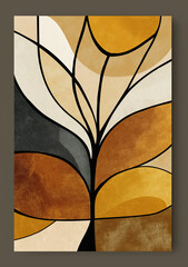 Minimalist poster with abstract art botanical composition in trendy contemporary collage style