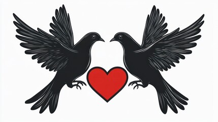 Obraz premium Two doves in flight holding a heart (1)