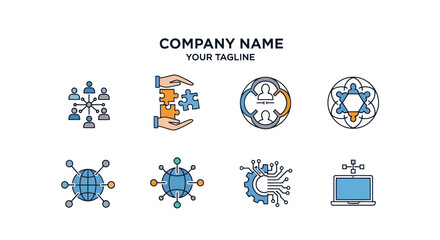 Collection of interconnected network and technology logo designs for modern business.
