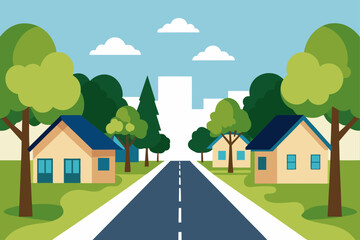 Illustration of houses lining a road in a neighborhood