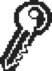 Obraz premium Pixel art black and white key icon, retro minimal design digital access, security concept, isolated on white background