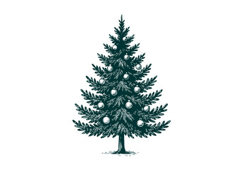 Obraz premium Christmas Tree hand drawn simple engraved vector illustration