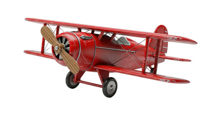 A red biplane model on a white background.
