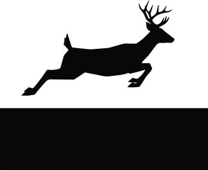 Vector silhouette of a leaping deer above a dark bar illustration
