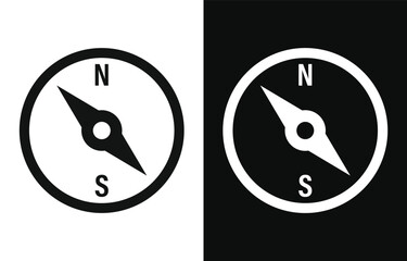 Obraz premium Two contrasting compass icons one white on black background and one black on white background symbolizing direction