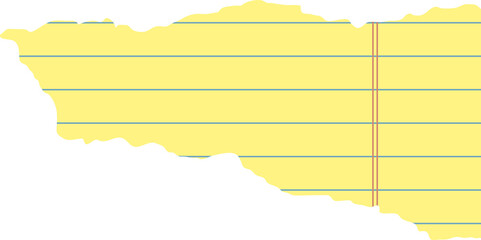 Yellow legal pad ripped paper for office. Textured notebook piece of striped sheet with torn edge. Collage element with strokes for banner design and scrapbooking. © Chorna_L