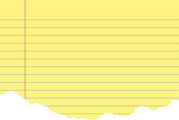 Yellow legal pad ripped paper for office. Textured notebook piece of striped sheet with torn edge. Collage element with strokes for banner design and scrapbooking. © Chorna_L