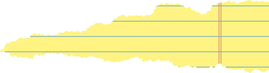 Yellow legal pad ripped paper for office. Textured notebook piece of striped sheet with torn edge. Collage element with strokes for banner design and scrapbooking. © Chorna_L