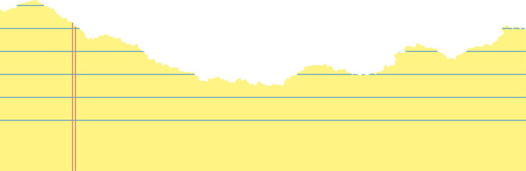 Yellow legal pad ripped paper for office. Textured notebook piece of striped sheet with torn edge. Collage element with strokes for banner design and scrapbooking. © Chorna_L