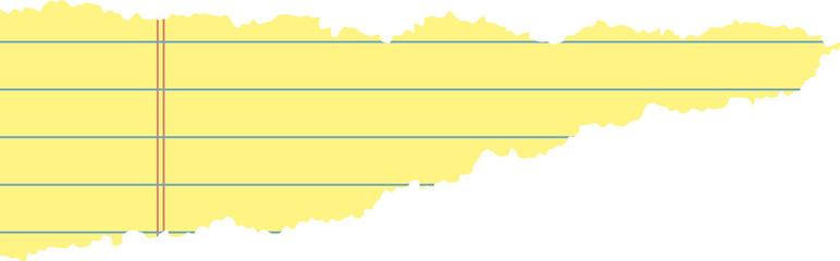 Yellow legal pad ripped paper for office. Textured notebook piece of striped sheet with torn edge. Collage element with strokes for banner design and scrapbooking. © Chorna_L