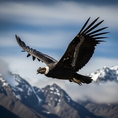 Fototapeta premium Andean Condor Soaring Above the Majestic Andes Mountains.