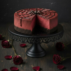 Red velvet cheese cake on cake stand
