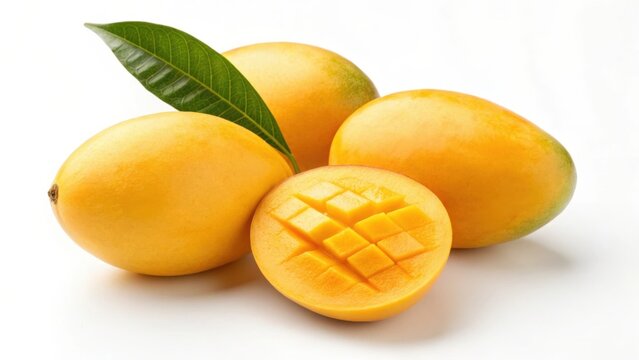 Fresh Harumanis Mango with Green Leaf and Half Sliced View