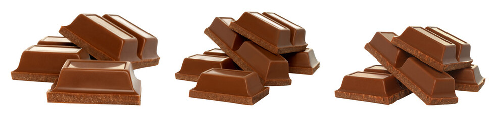 Set of sweet chocolate cubes isolated on transparent background