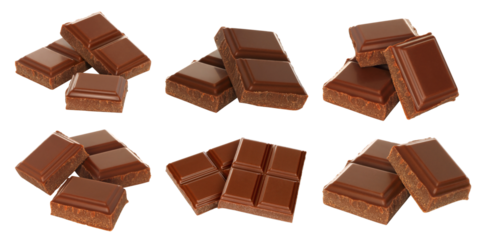 Set of sweet chocolate cubes isolated on transparent background