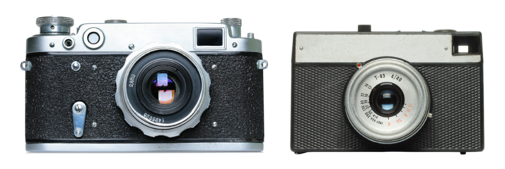 Set of retro photo cameras isolated on transparent background