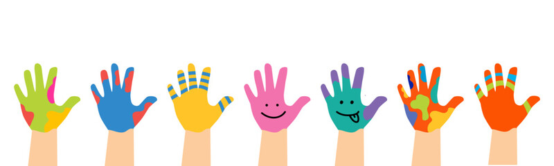 Obraz premium Bundle Ste Painted Children Handprint Art Design. vector illustration