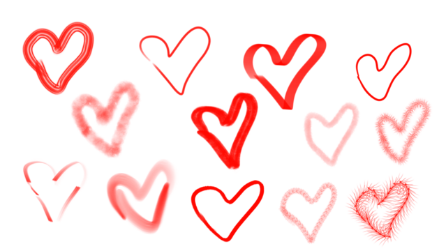 Hand drawn red hearts floating expressing love and affection for valentine's day or romantic designs and backgrounds for any occasion
