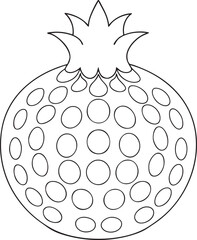 Simple outline drawing of pomegranate fruit with crown and seed circles minimal healthy fruit artwork for coloring use