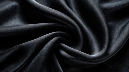 Fototapeta premium A close view of soft black fabric beautifully folded and draped displaying its smooth texture and subtle shine ideal for fashion upholstery or decor projects.