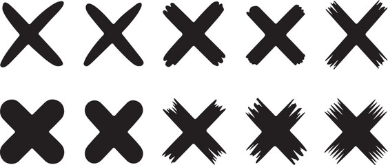 Obraz premium Hand drawn crosses, marks, checkmarks, x symbols