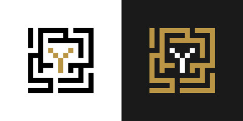 square labyrinth logo design inspiration with letter Y