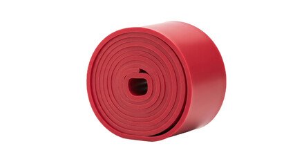 A red rubber band on a white background.