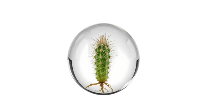 Cactus in Glass Orb on transparent background
