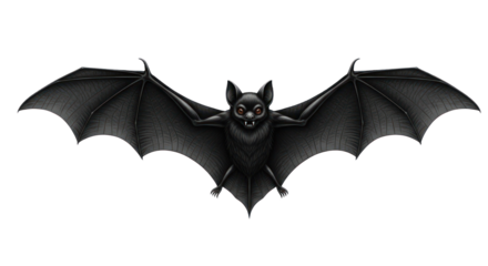 A bat flying against a white background.