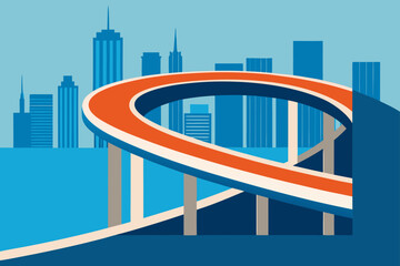 Obraz premium Orange overpass with city skyline in the background