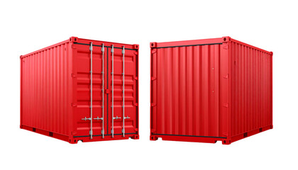  Industrial cargo container duo with crane, isolated on transparent background