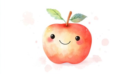 Cute cartoon apple with watercolor style