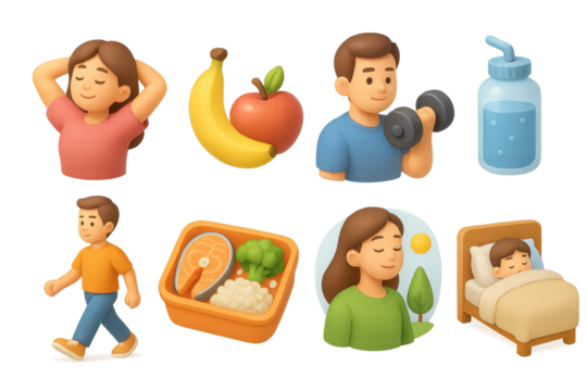 Healthy lifestyle: exercise, nutrition, rest, and wellness activities