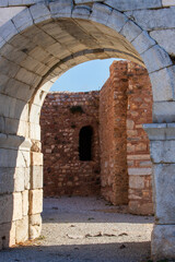 Lefke Gate (Lefke Kapi) of ancient Iznik Castle. Historical stone walls and doors of Iznik, Bursa.