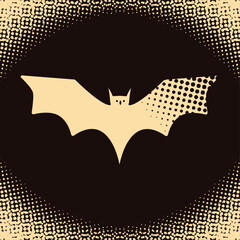Halloween pattern dark background with white bat autumn holiday halftone vector illustration