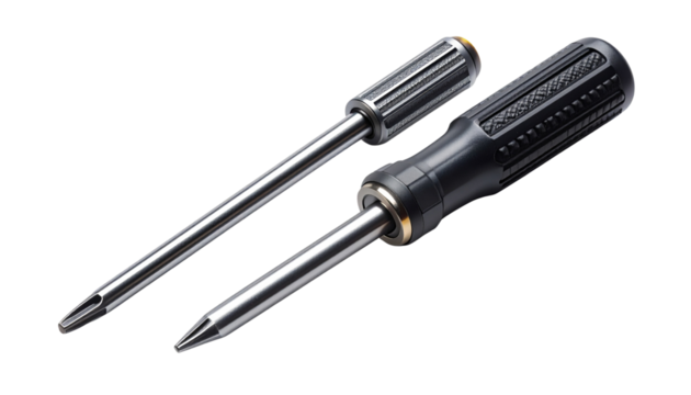  Pair of Screwdrivers Featuring Flathead and Phillips Tips, isolated on transparent background