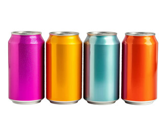 Fototapeta premium Four Colorful Soda Cans isolated on a transparent background